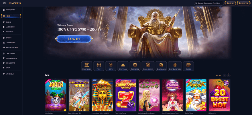 Cazeus Casino Homepage