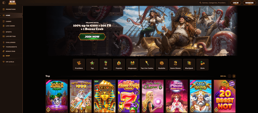 Fat Pirate Casino Homepage