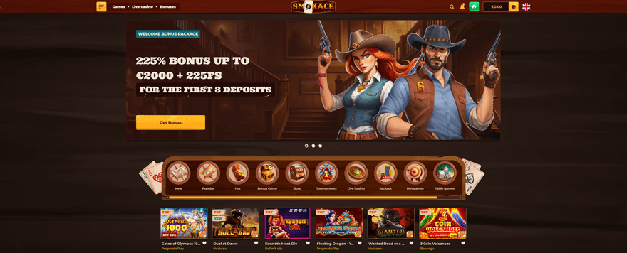 Smokace Casino homepage, source: smokace.com
