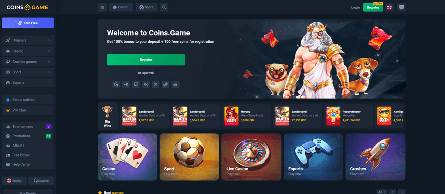 A screenshot of the coins.game homepage | Source: coins.game