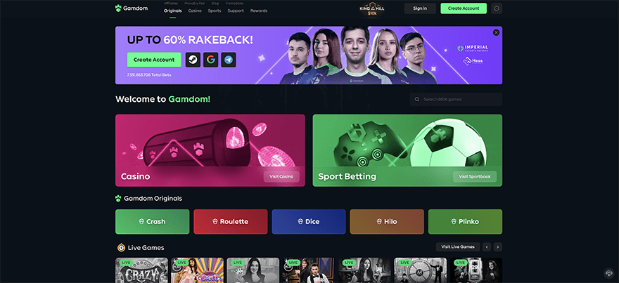 Gamdom Casino homepage, source: gamdom.com