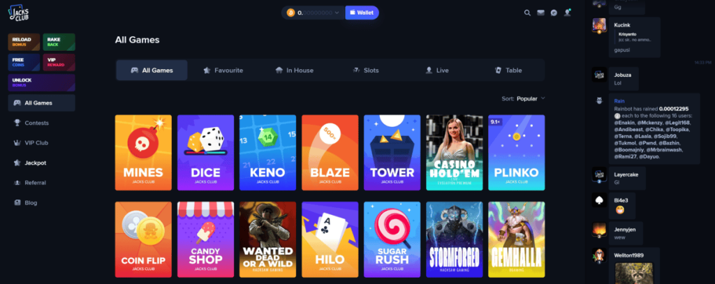 JacksClub Game Selection