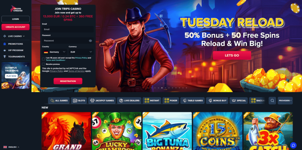 Tripscasino homepage screenshot